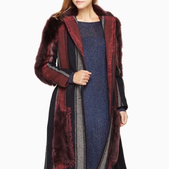 New* BCBGMAXAZRIA Runway Jaegar Fur Coat Burgundy/Black/Grey Size XS-S $4498.00 - Picture 10 of 10